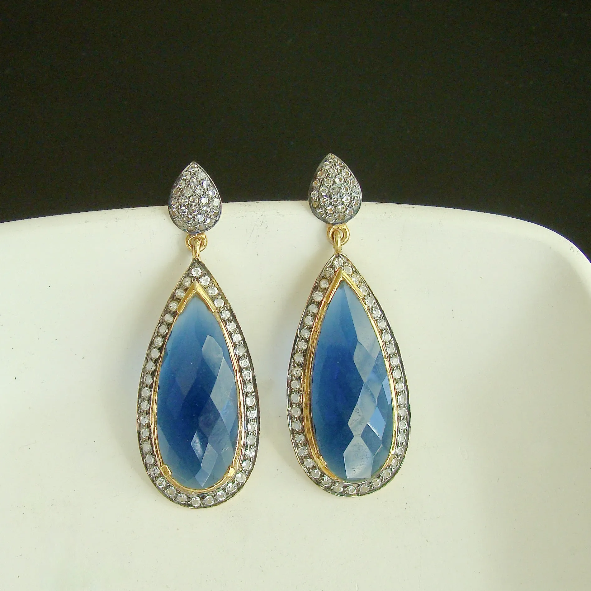 12 Days  of Christmas - Blue Hydroquartz w White Topaz Posts -  Blue Hydro Quartz Earrings