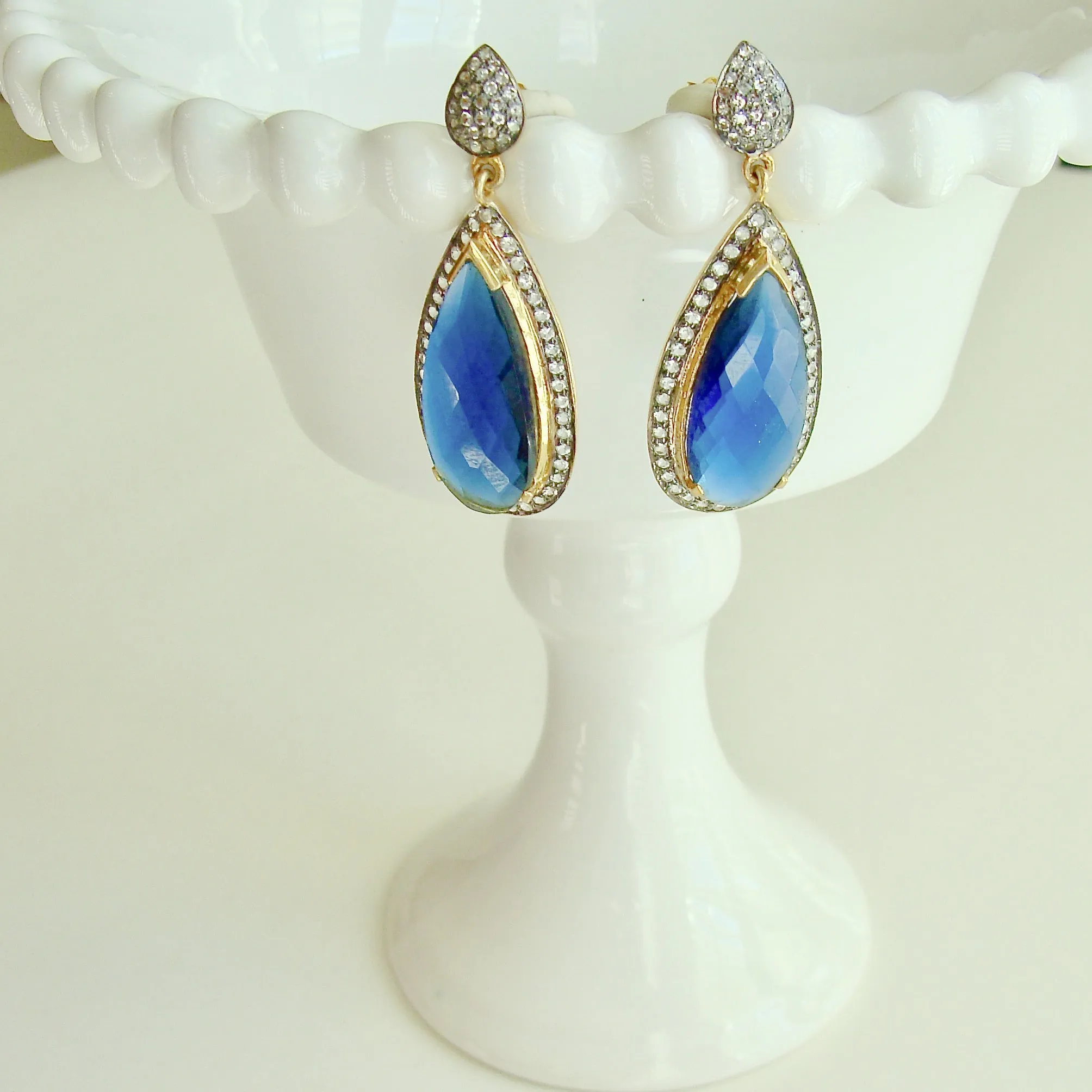 12 Days  of Christmas - Blue Hydroquartz w White Topaz Posts -  Blue Hydro Quartz Earrings