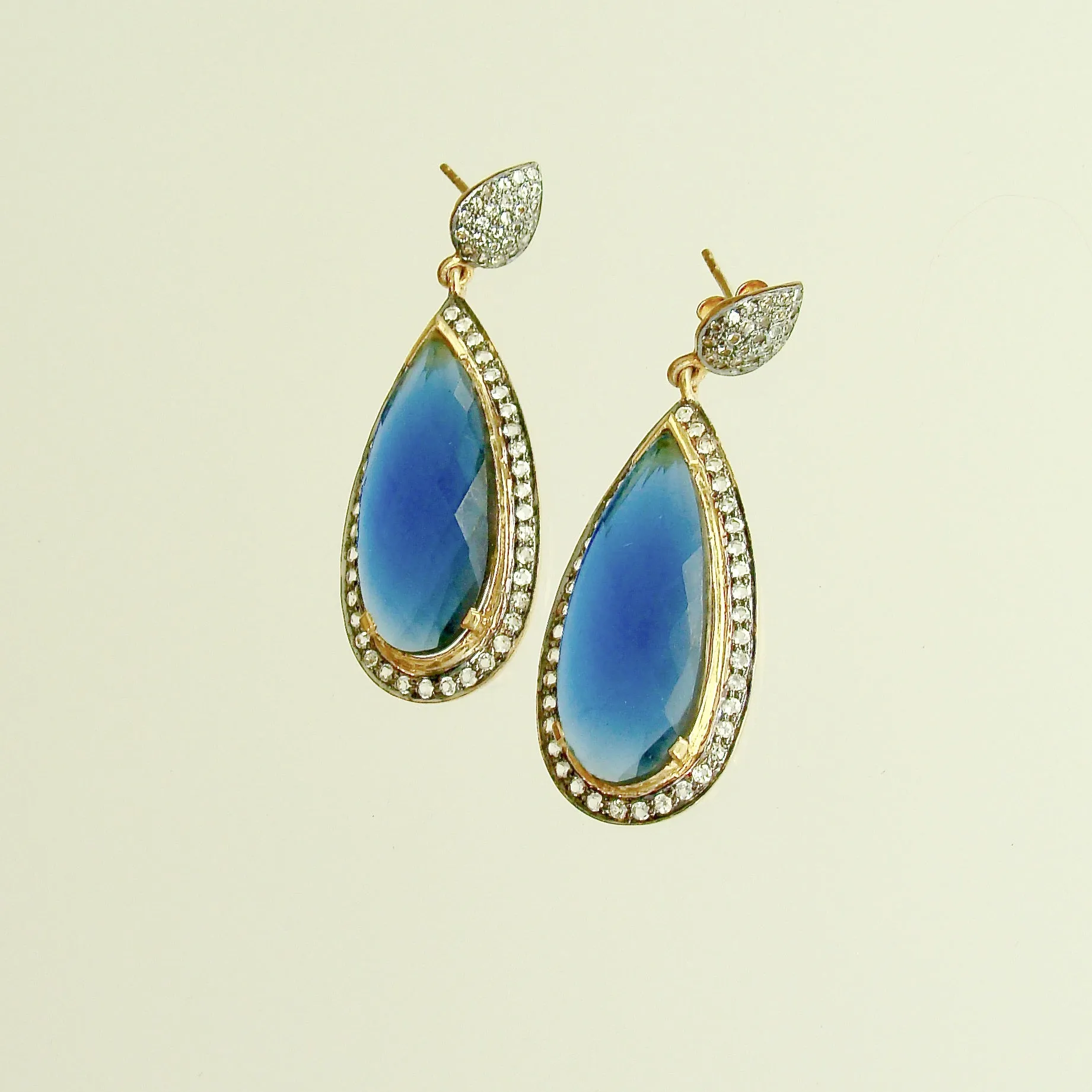 12 Days  of Christmas - Blue Hydroquartz w White Topaz Posts -  Blue Hydro Quartz Earrings