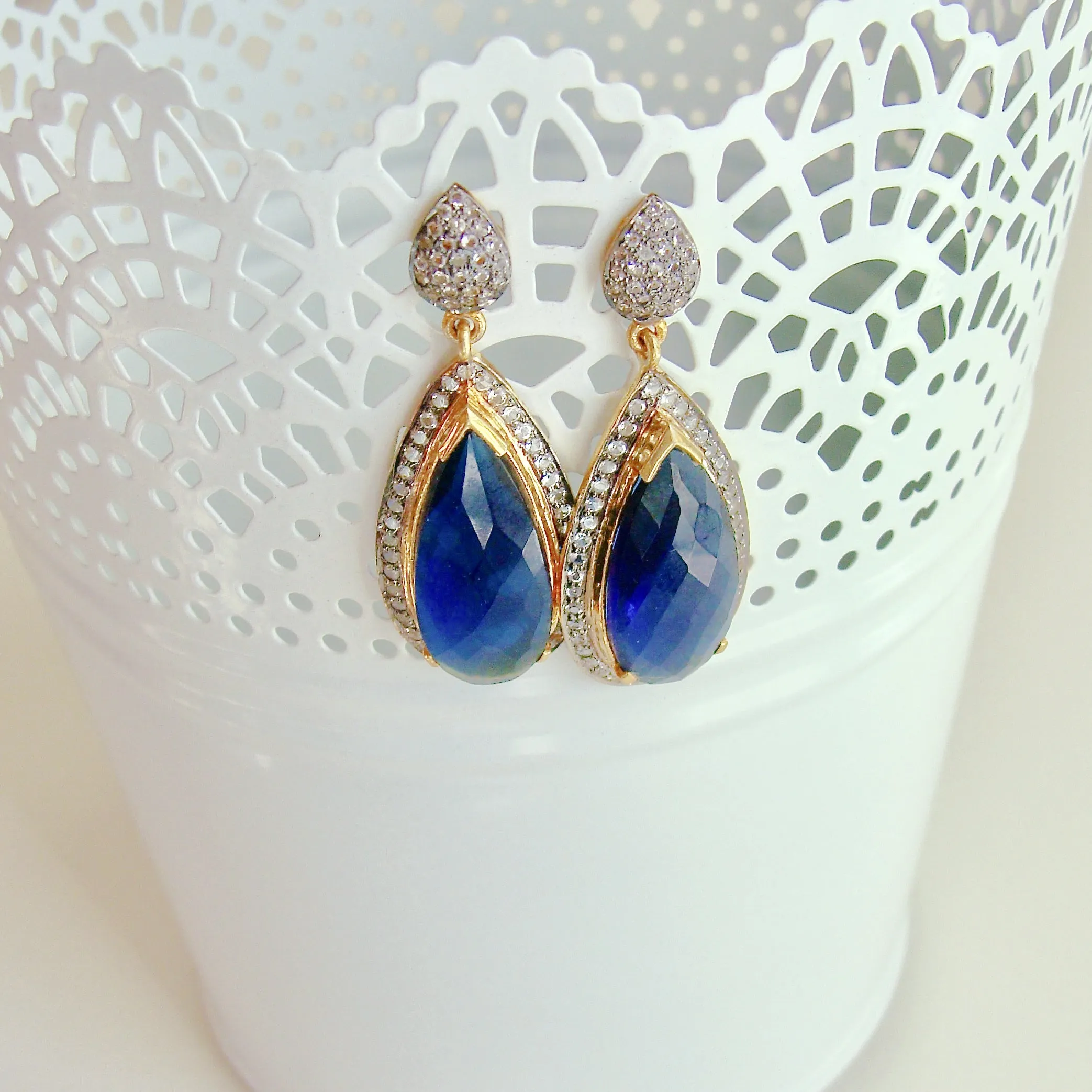 12 Days  of Christmas - Blue Hydroquartz w White Topaz Posts -  Blue Hydro Quartz Earrings