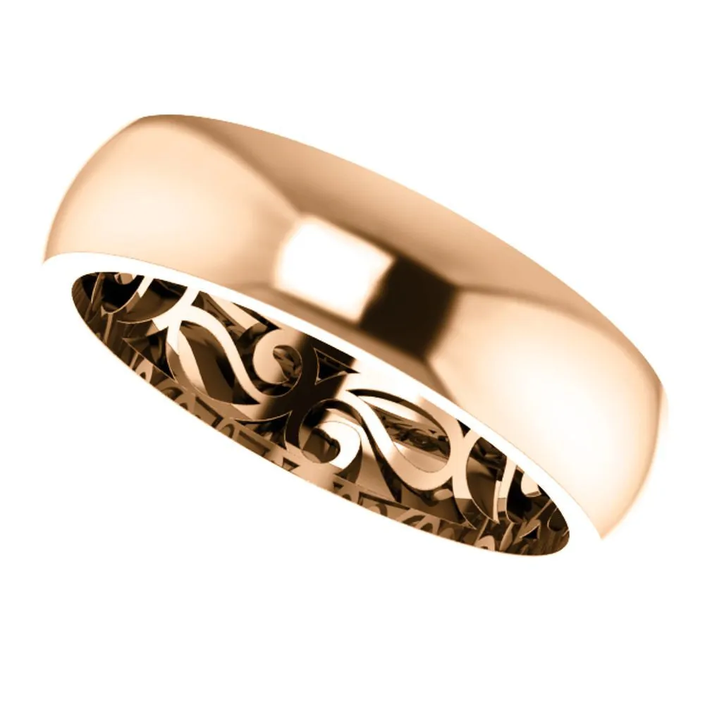 14k Rose Gold 6mm Paisley Design Band Size 10.5