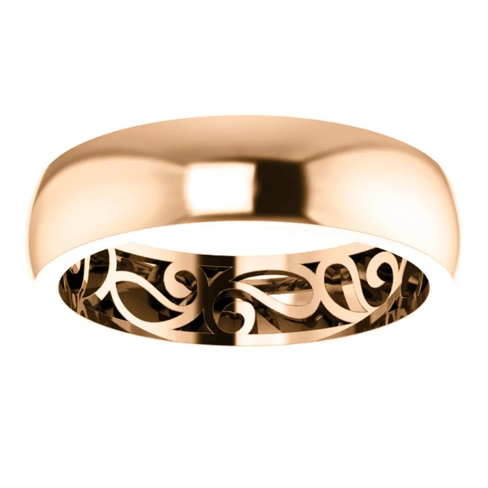 14k Rose Gold 6mm Paisley Design Band Size 10.5