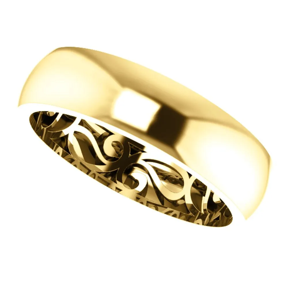 14k Yellow Gold 6mm Paisley Design Band Size 7.5