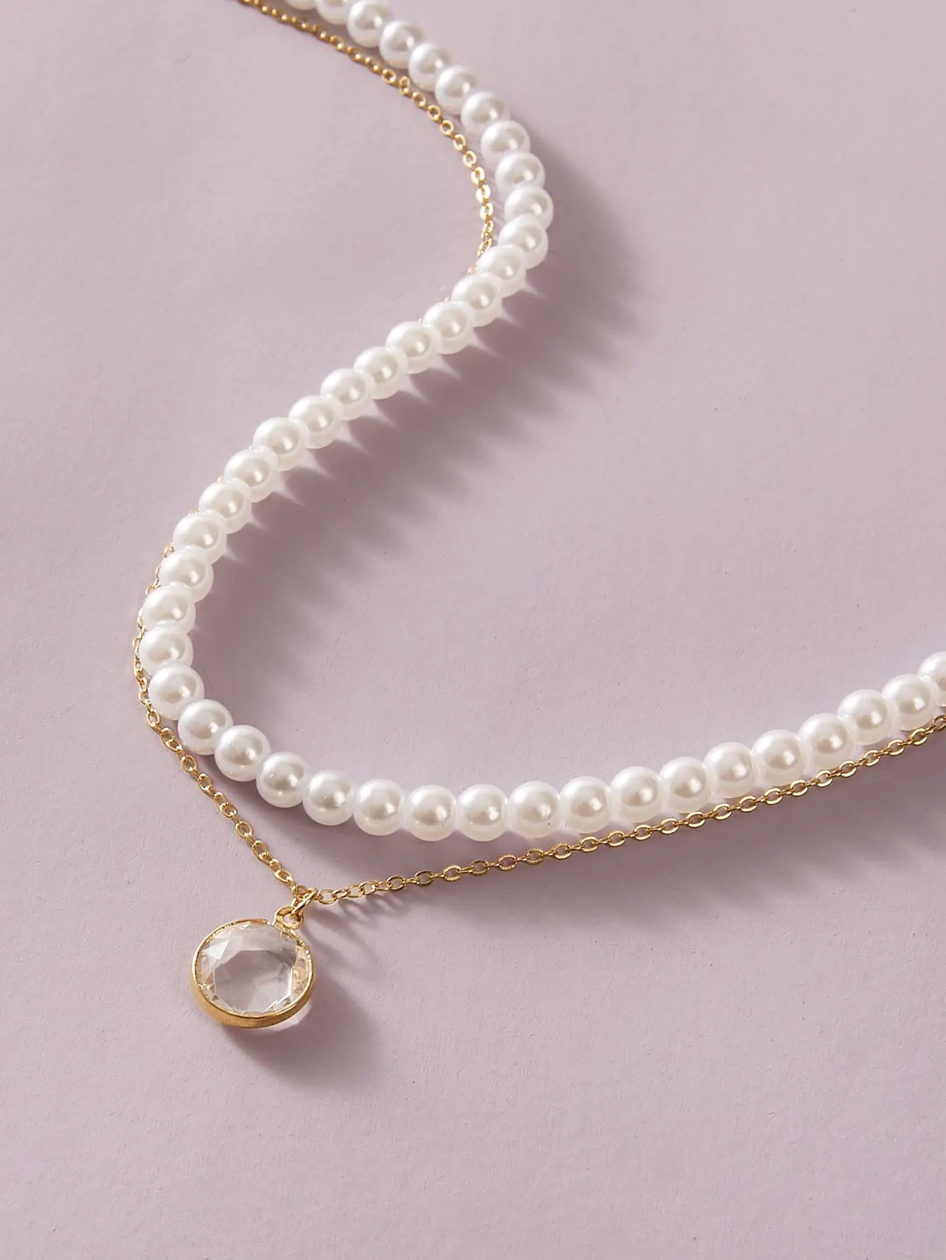 1pc Faux Pearl Decor Layered Necklace