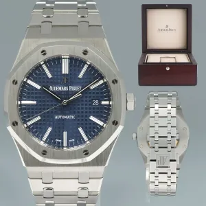 2014 MINT Audemars Piguet Royal Oak 41mm Steel 15400ST Blue Dial Watch Box