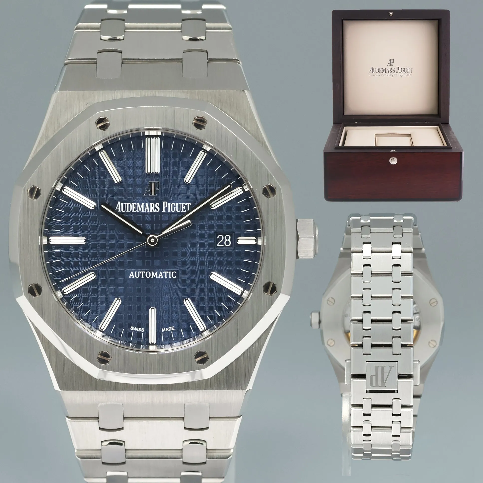 2014 MINT Audemars Piguet Royal Oak 41mm Steel 15400ST Blue Dial Watch Box