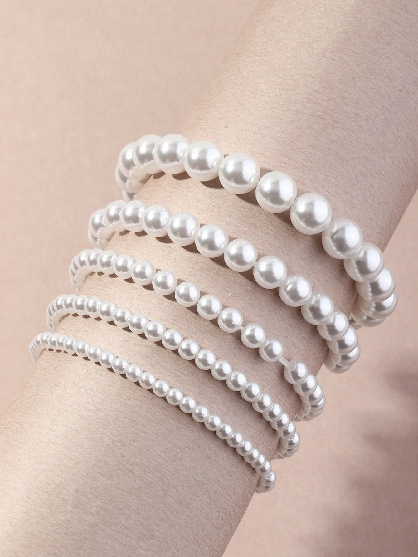 5pcs Faux Pearl Beaded Bracelet - White- FD ⚡