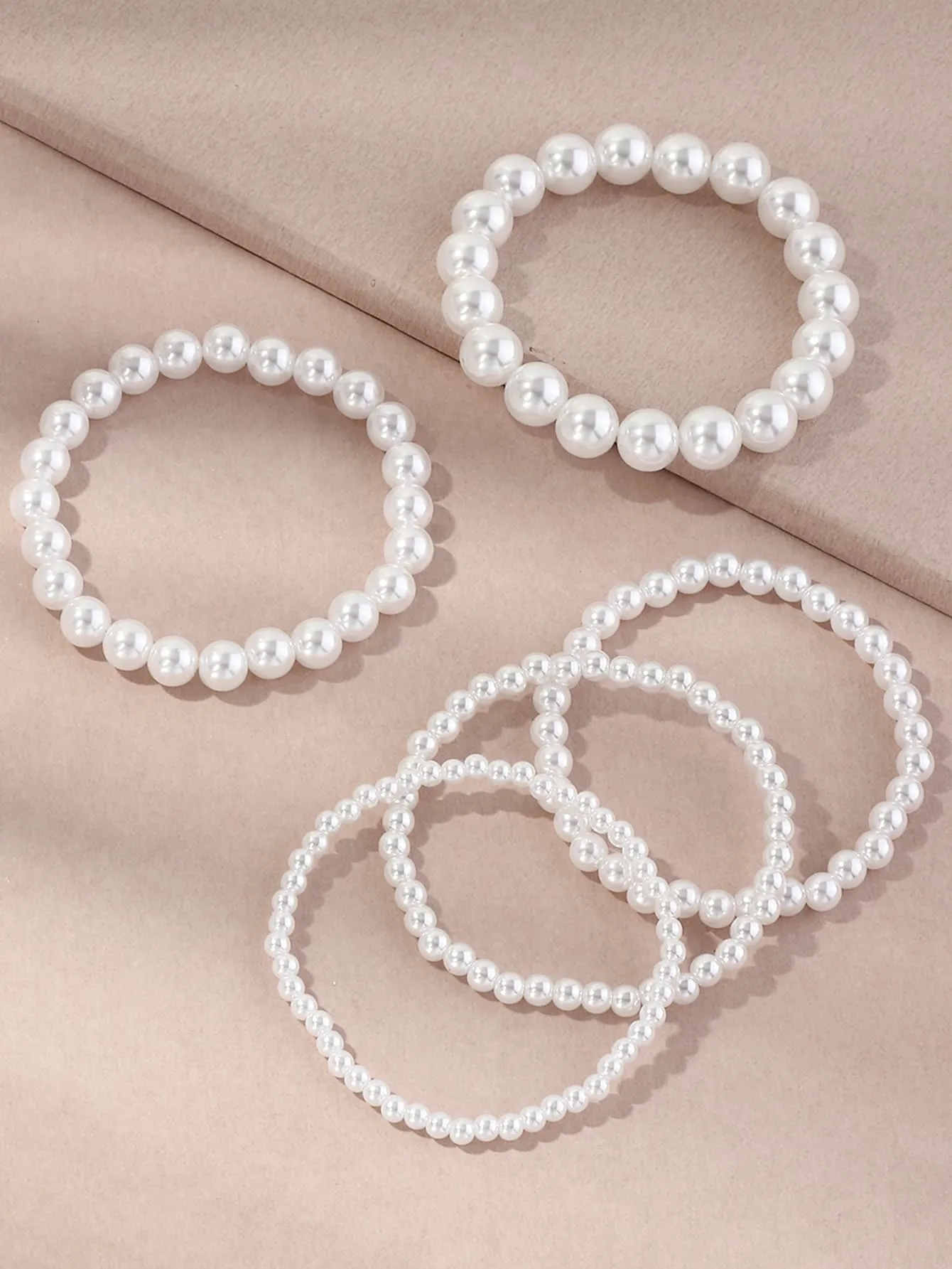 5pcs Faux Pearl Beaded Bracelet - White- FD ⚡