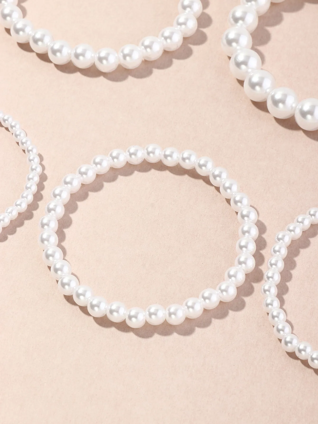 5pcs Faux Pearl Beaded Bracelet - White- FD ⚡