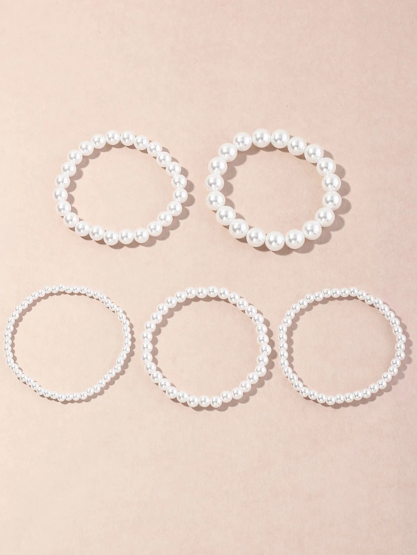 5pcs Faux Pearl Beaded Bracelet - White- FD ⚡