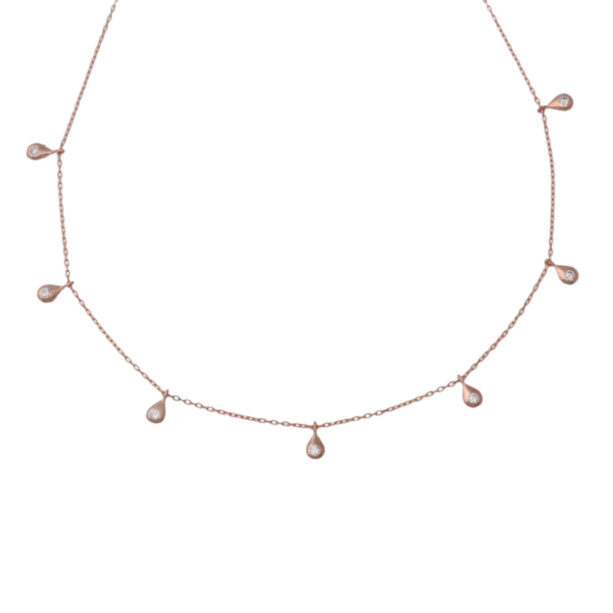 7 Diamond Teardrop Necklace | Sterling Silver | 16" 2" Extension | Plating Options