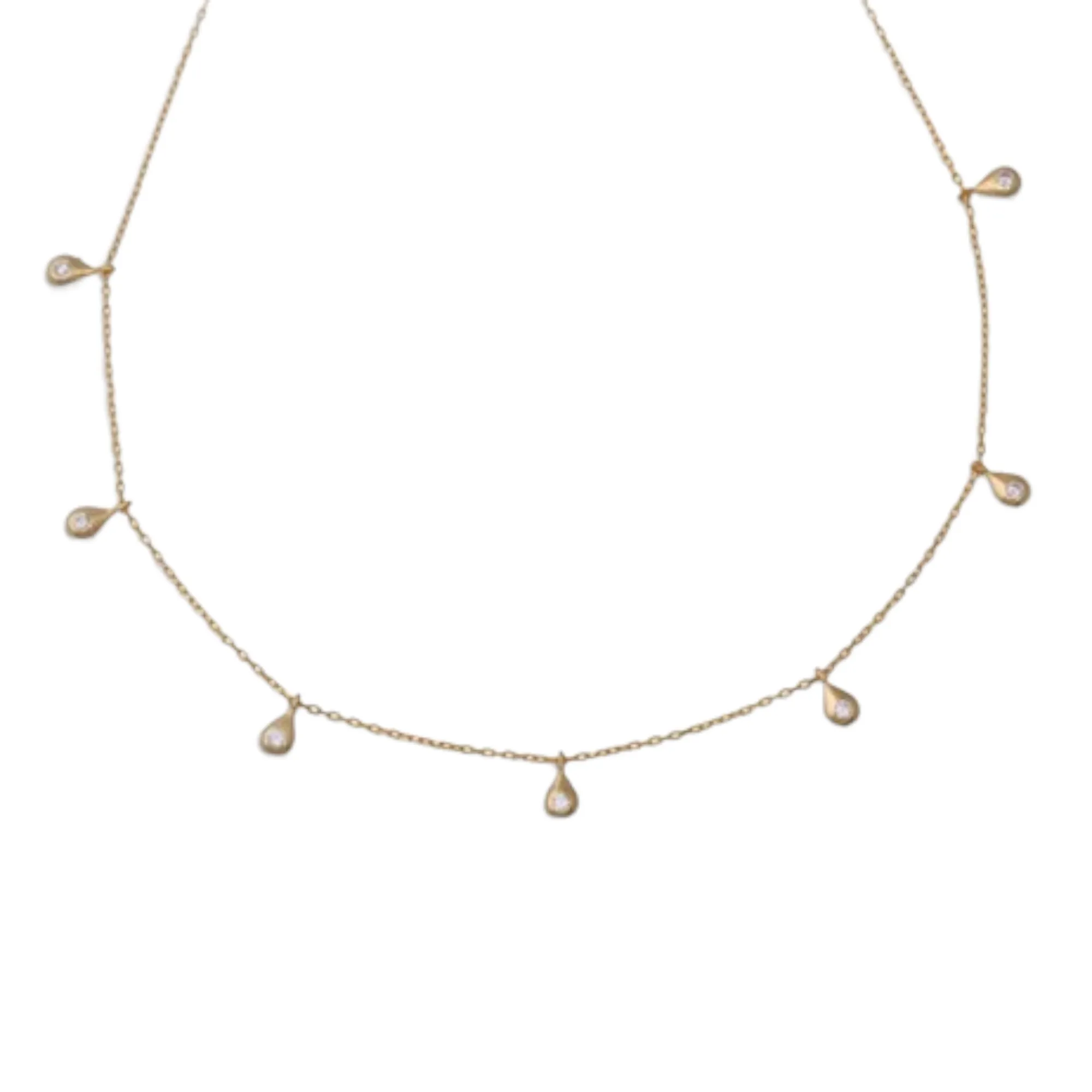 7 Diamond Teardrop Necklace | Sterling Silver | 16" 2" Extension | Plating Options