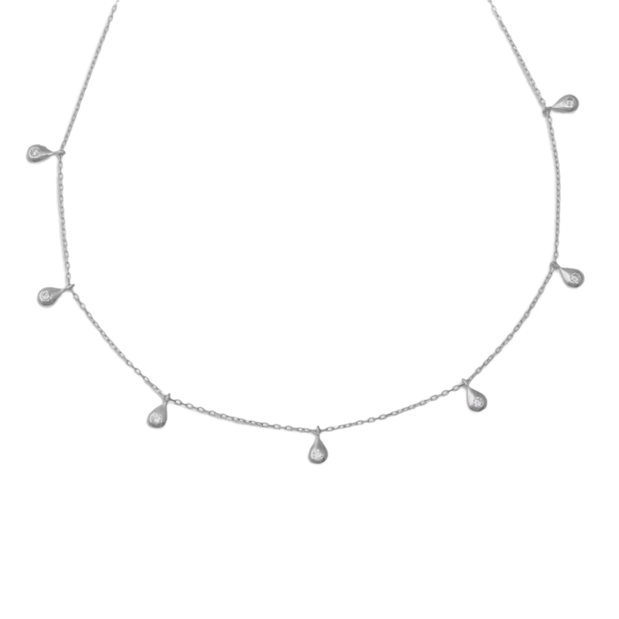 7 Diamond Teardrop Necklace | Sterling Silver | 16" 2" Extension | Plating Options