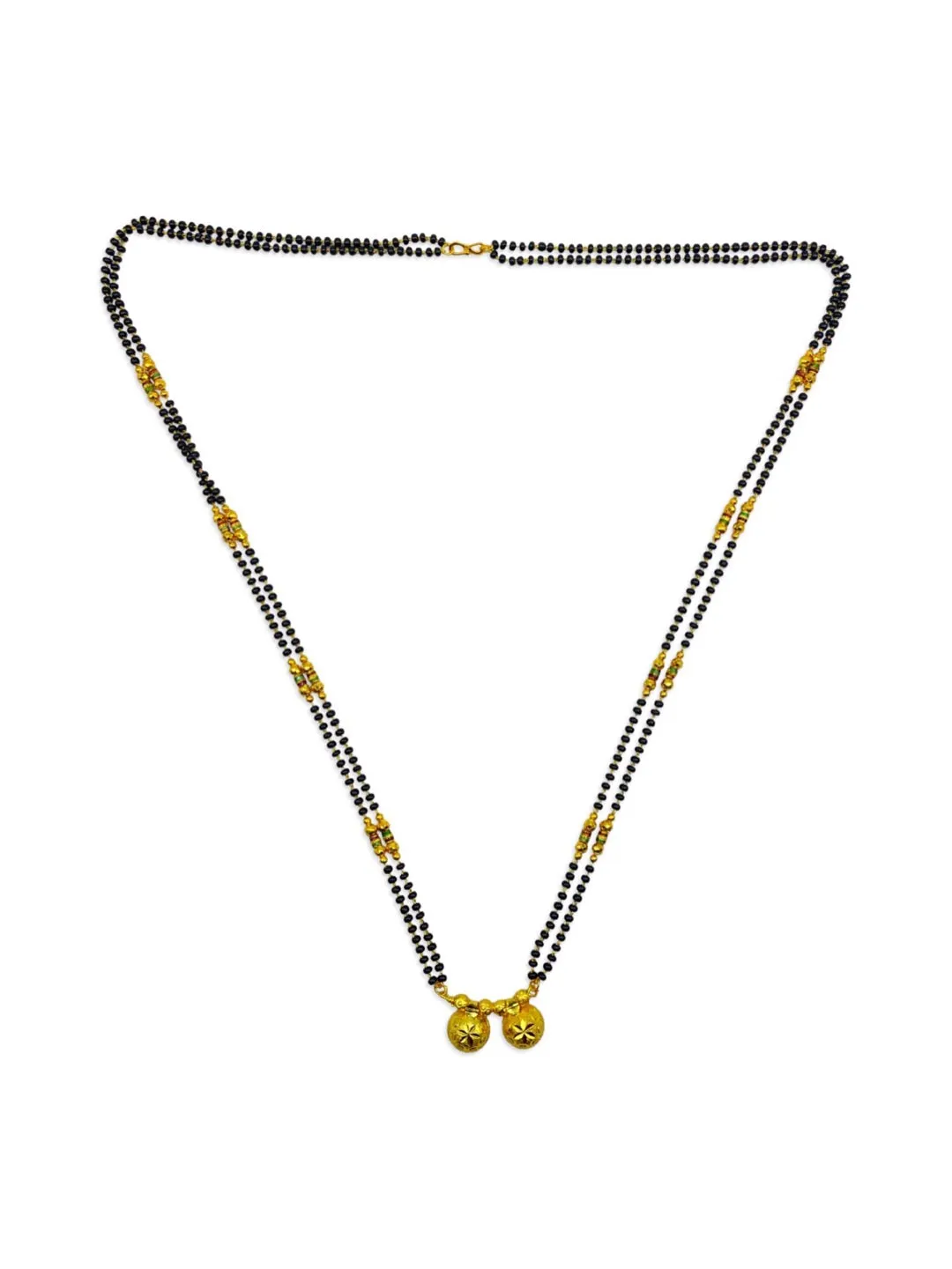 Artificial Long Gold Plated Vati Designs Traditional Marathi Mangalsutra 2 Line Black Beads Chain