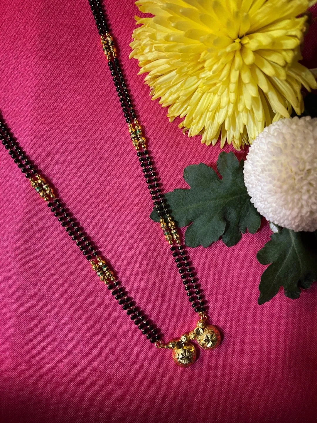 Artificial Long Gold Plated Vati Designs Traditional Marathi Mangalsutra 2 Line Black Beads Chain