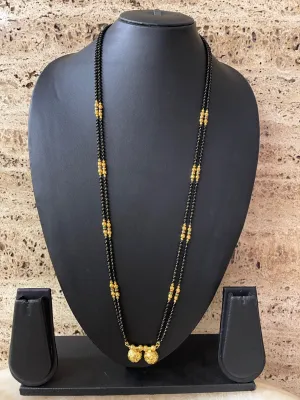 Artificial Long Gold Plated Vati Designs Traditional Marathi Mangalsutra 2 Line Black Beads Chain