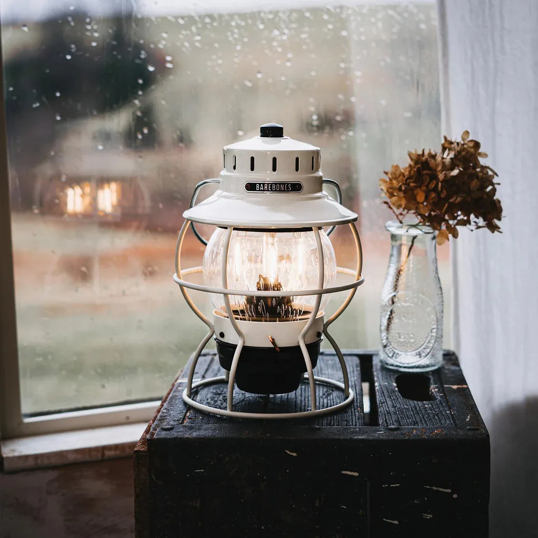 Barebones Living Railroad Lantern Vintage White