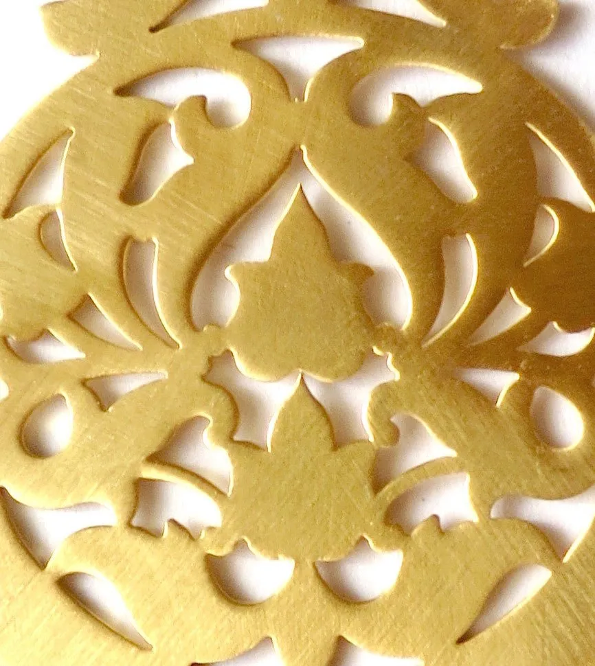 Beautiful, floral pattern, cut-out drop shape gold-plated earrings