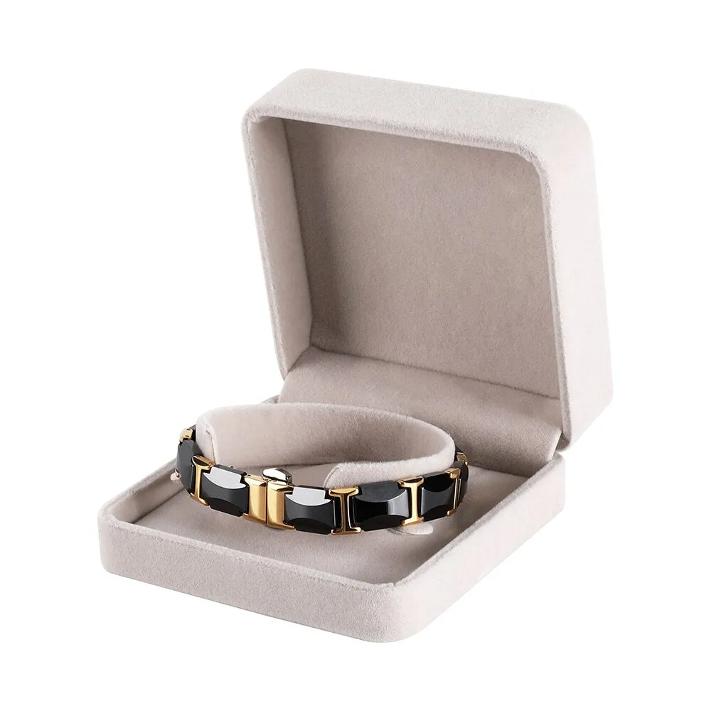 Black Ceramic Steel Bracelet with Gold Plated Edge