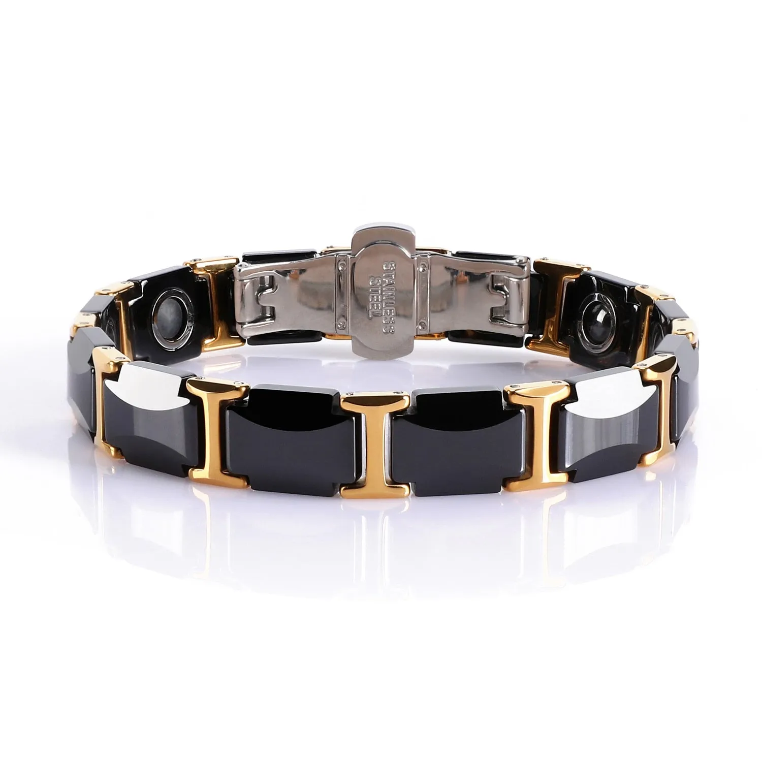 Black Ceramic Steel Bracelet with Gold Plated Edge