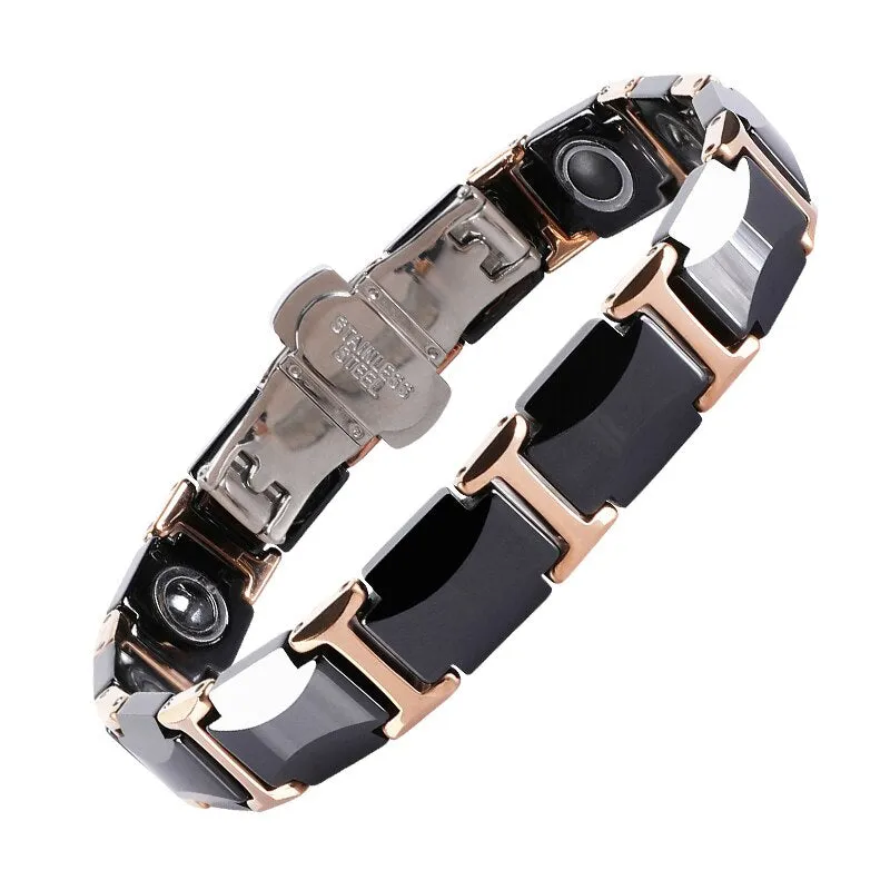 Black Ceramic Steel Bracelet with Gold Plated Edge