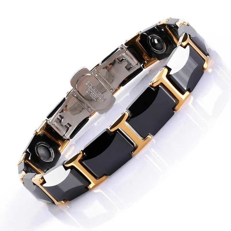 Black Ceramic Steel Bracelet with Gold Plated Edge