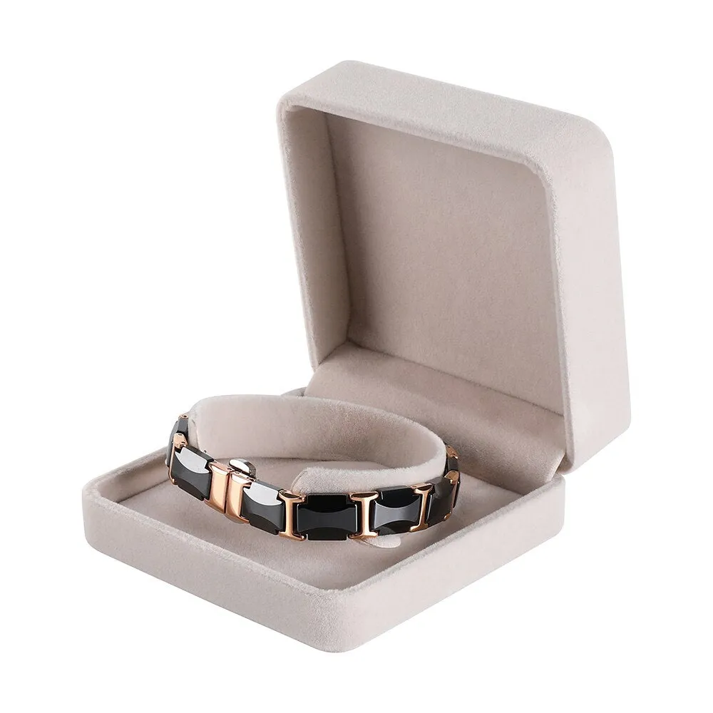 Black Ceramic Steel Bracelet with Gold Plated Edge