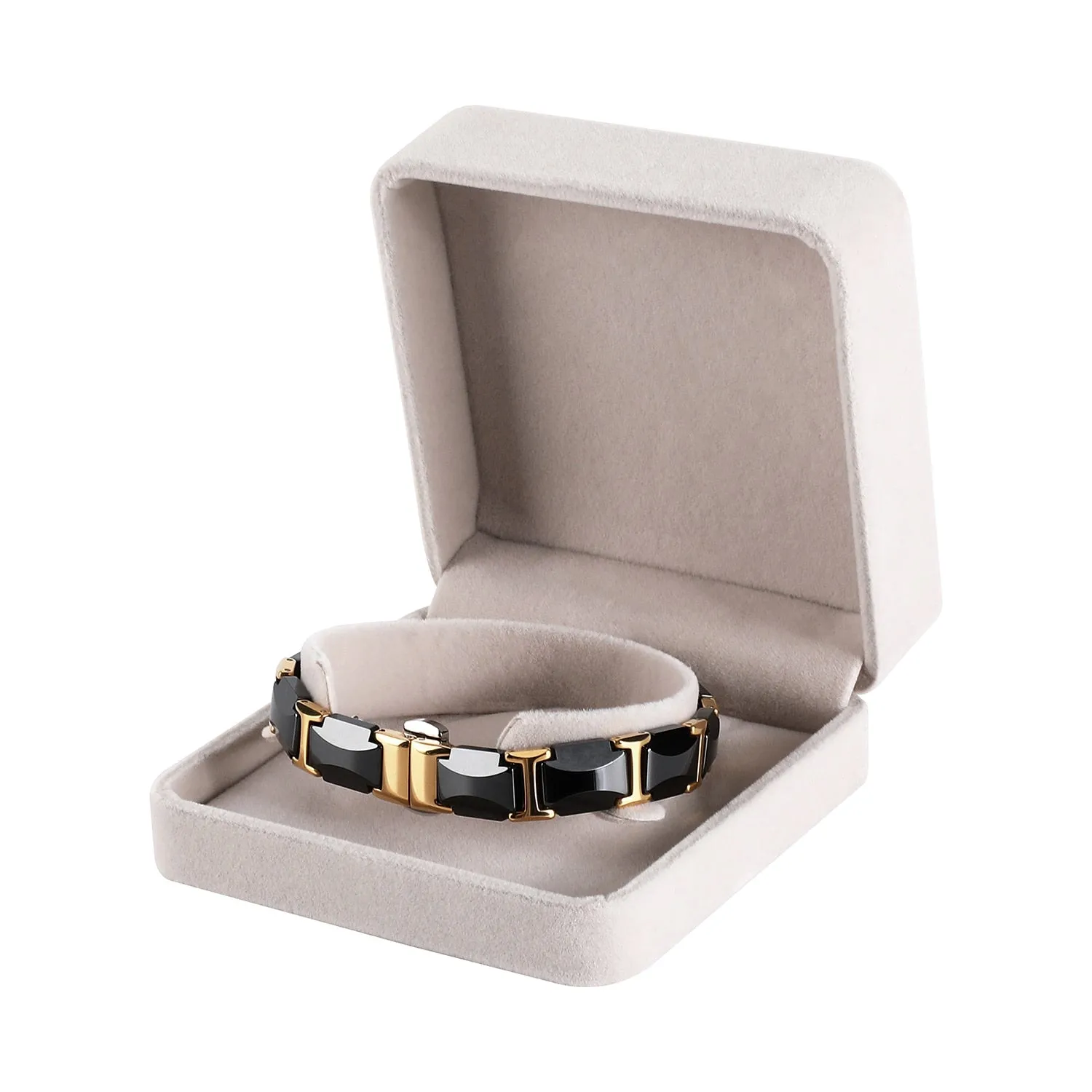 Black Ceramic Steel Bracelet with Gold Plated Edge