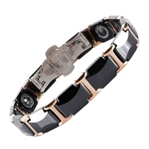 Black Ceramic Steel Bracelet with Gold Plated Edge