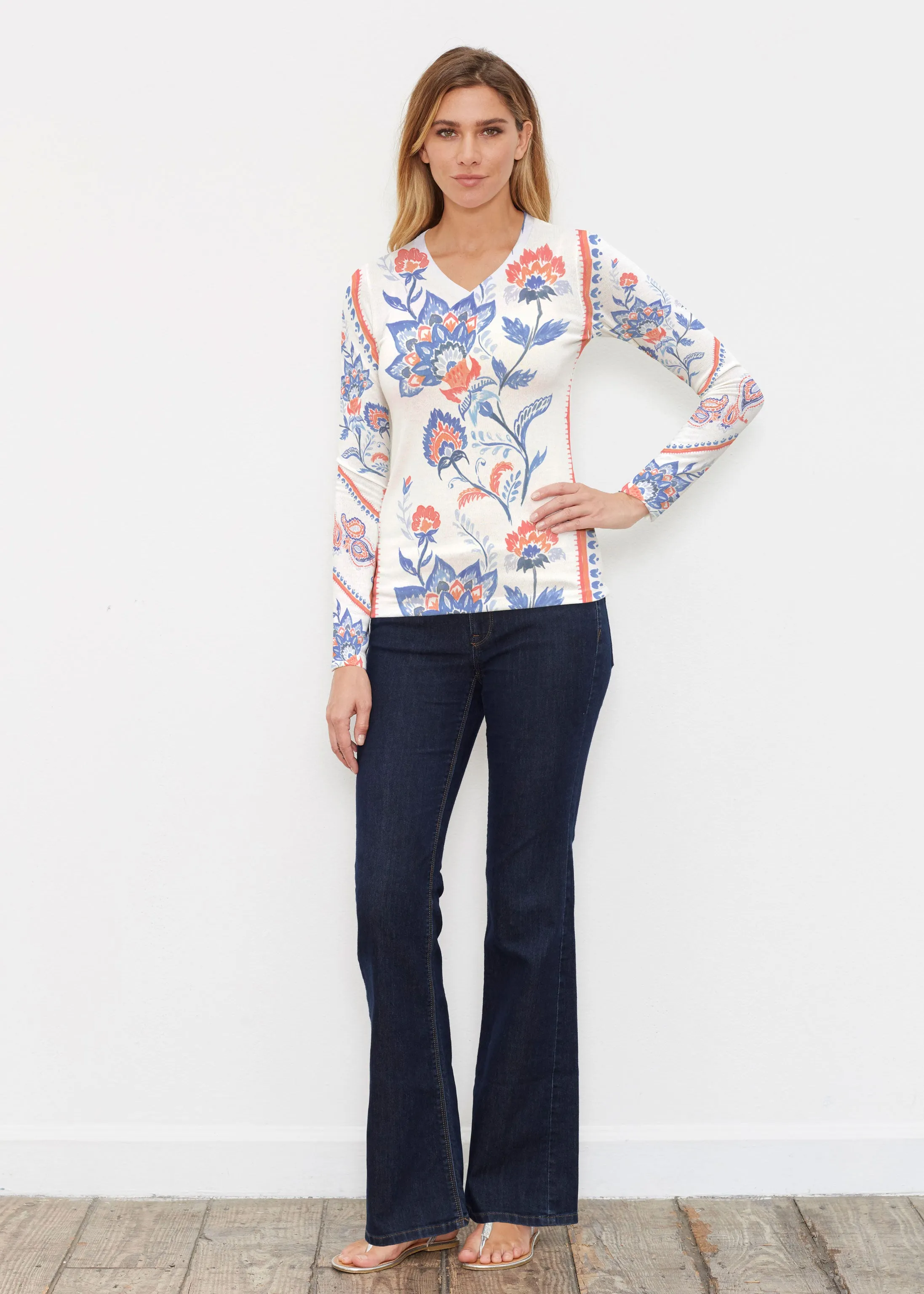 Bohemian Chintz (7847) ~ Butterknit Long Sleeve V-Neck Top