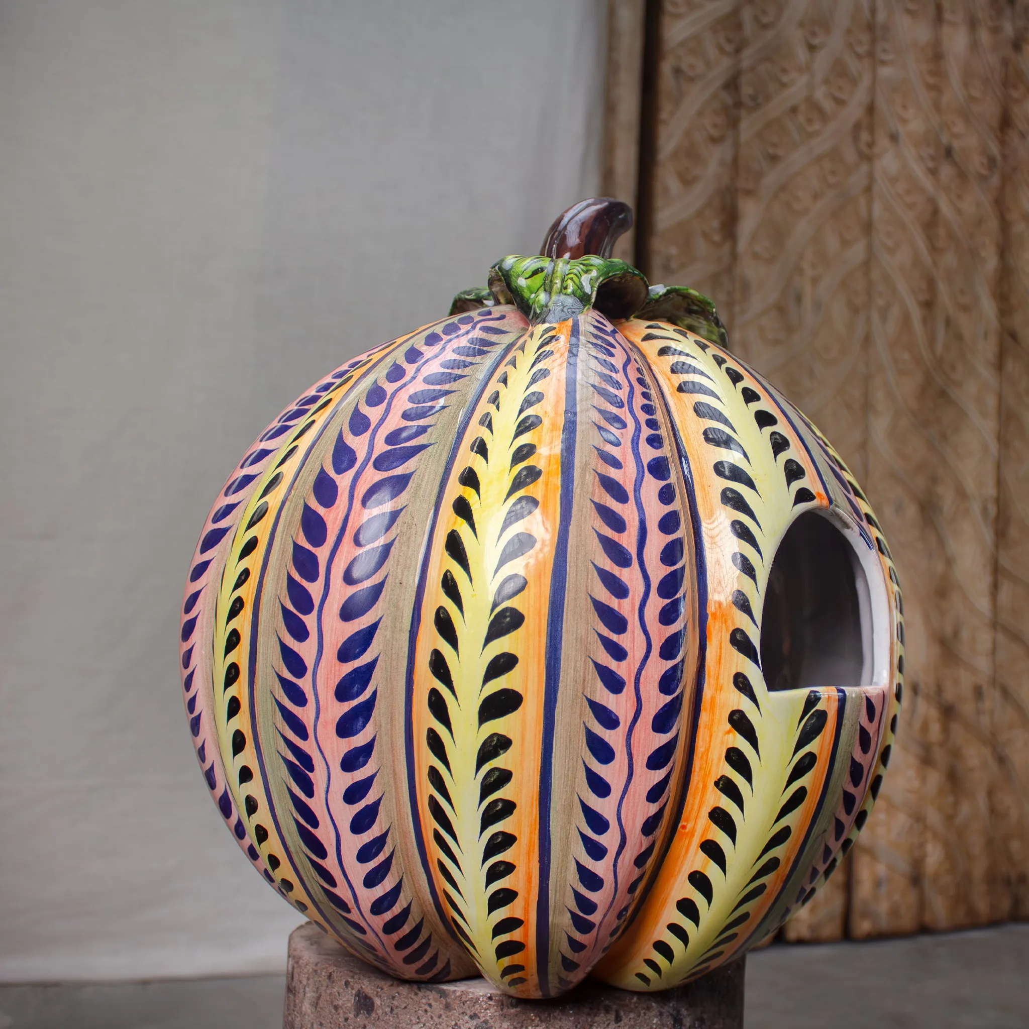 Calabaza Pluma, Sculptural Luminary Glazed Ceramic