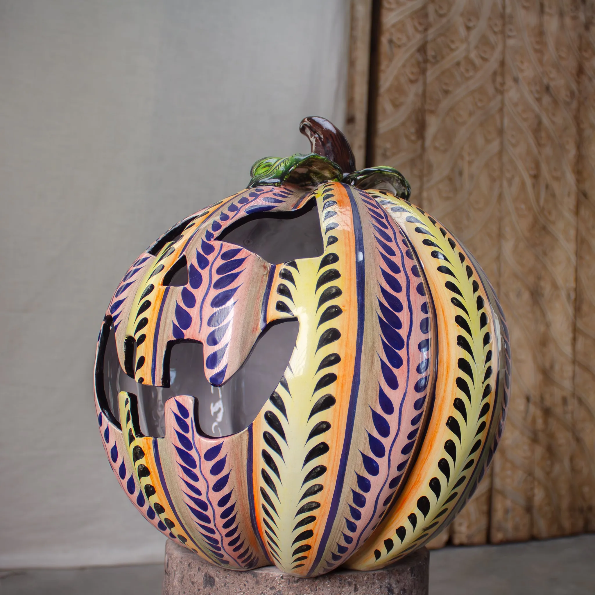 Calabaza Pluma, Sculptural Luminary Glazed Ceramic