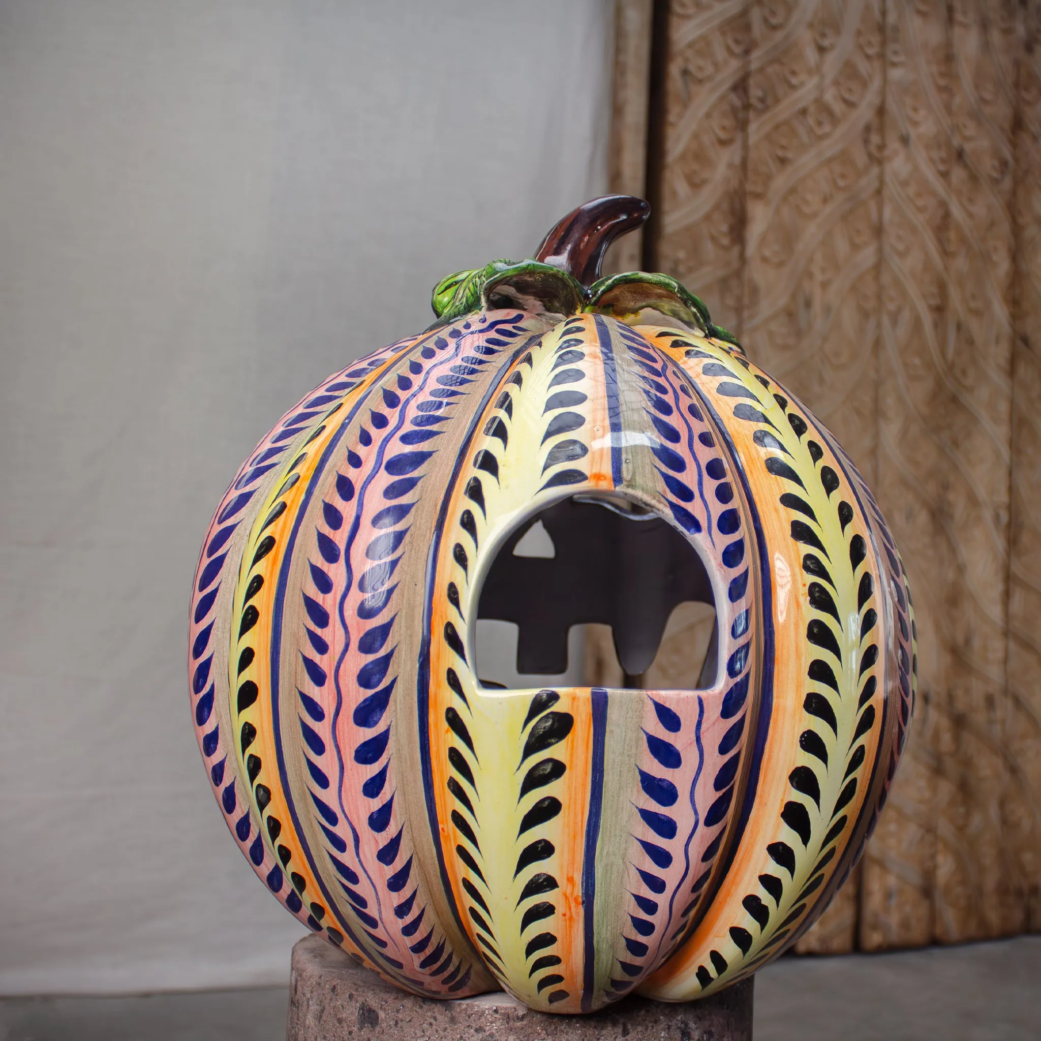 Calabaza Pluma, Sculptural Luminary Glazed Ceramic
