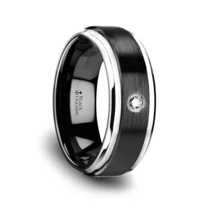 CALAIS Black Ceramic Diamond Ring Beveled Step Edges & Raised Brush Center 6mm & 8mm