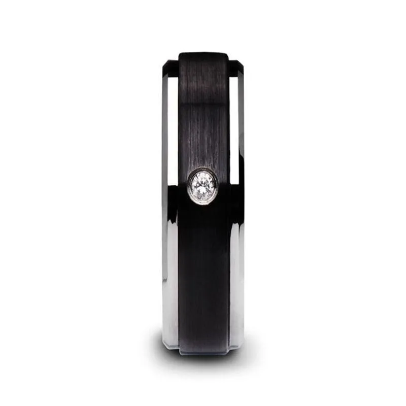 CALAIS Black Ceramic Diamond Ring Beveled Step Edges & Raised Brush Center 6mm & 8mm