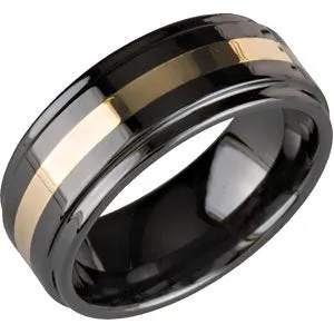 Ceramic & 14k Yellow Gold 8mm Ridged Band Size 12