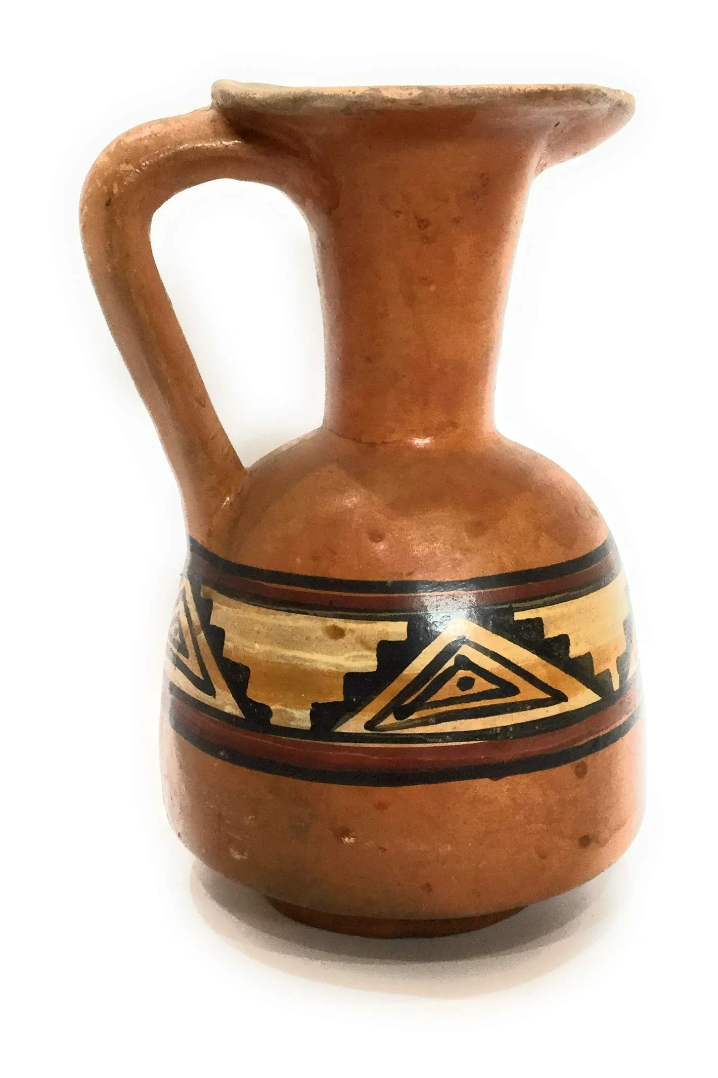 Ceramic Decorative Jar with Single Handle. Inca Culture Design Polychrome. Hand Painted.