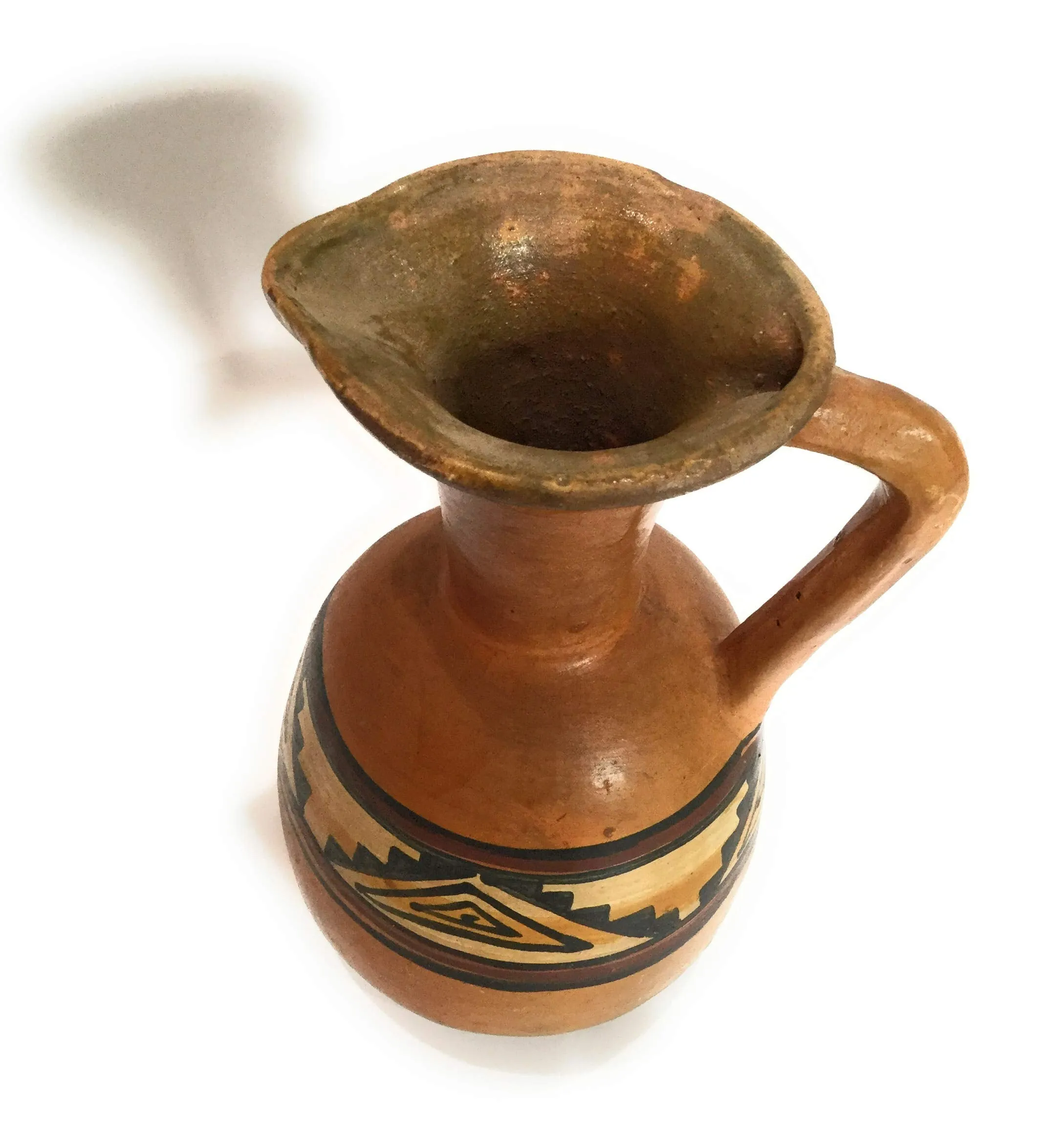 Ceramic Decorative Jar with Single Handle. Inca Culture Design Polychrome. Hand Painted.