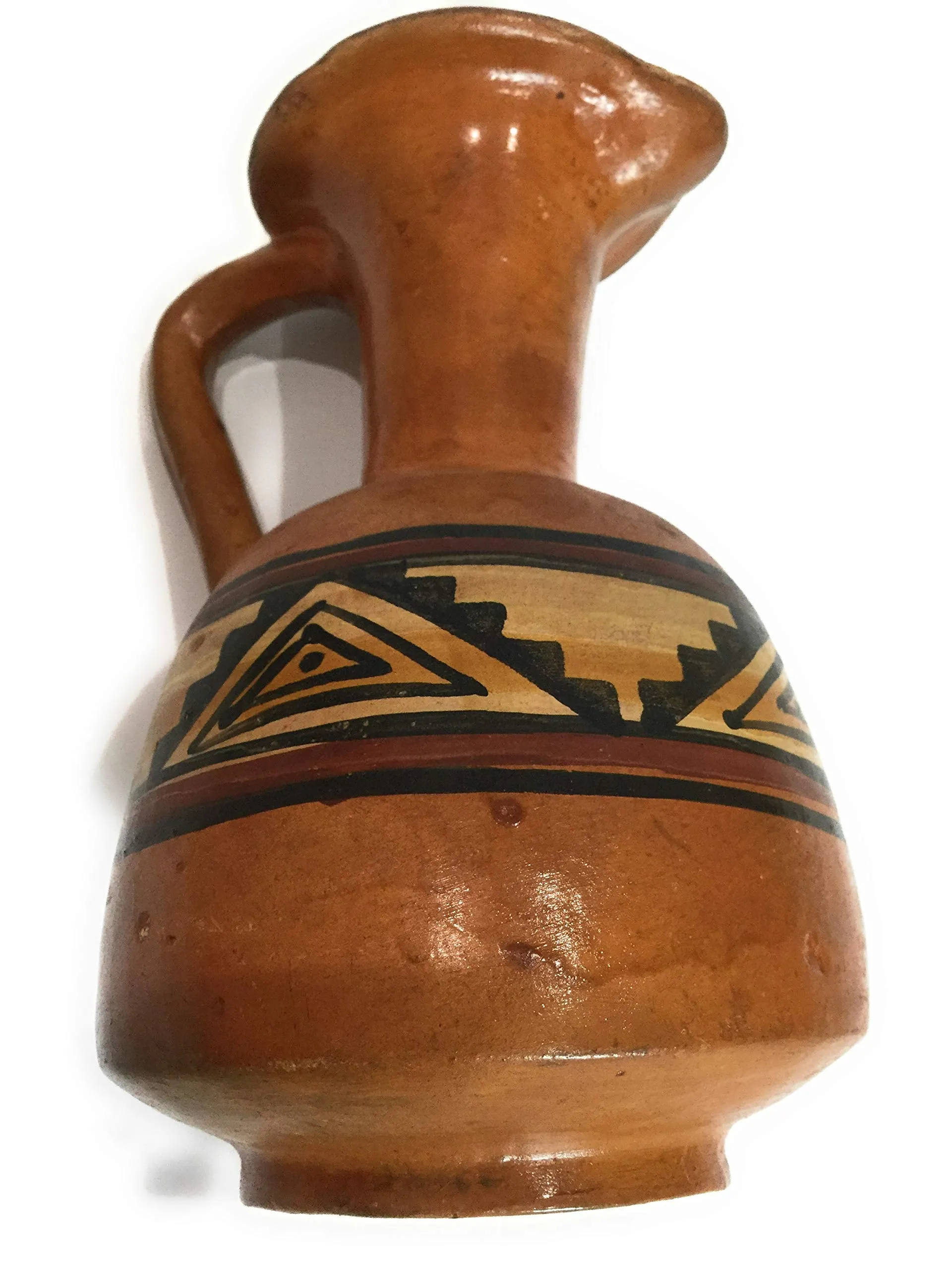 Ceramic Decorative Jar with Single Handle. Inca Culture Design Polychrome. Hand Painted.