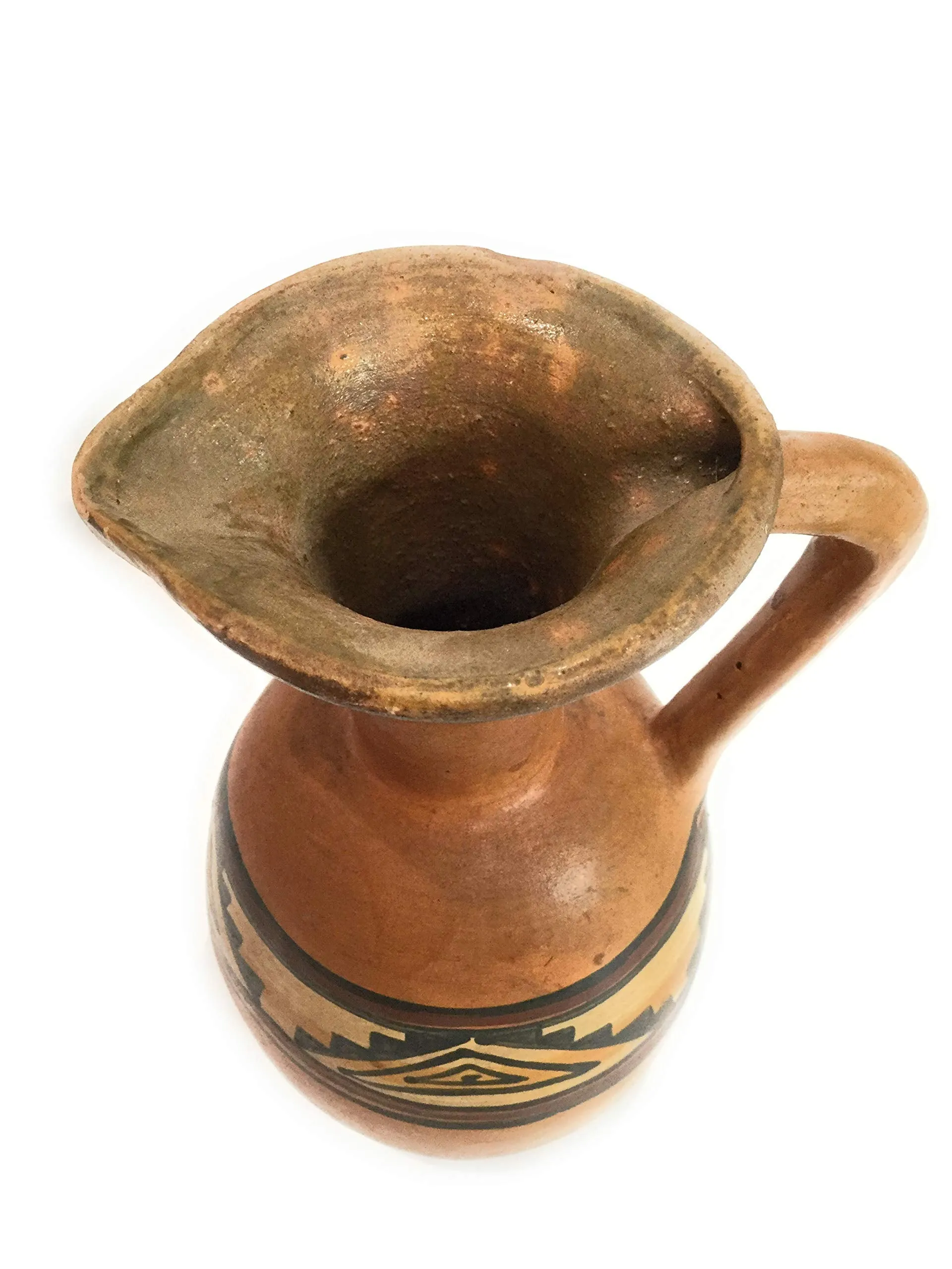 Ceramic Decorative Jar with Single Handle. Inca Culture Design Polychrome. Hand Painted.