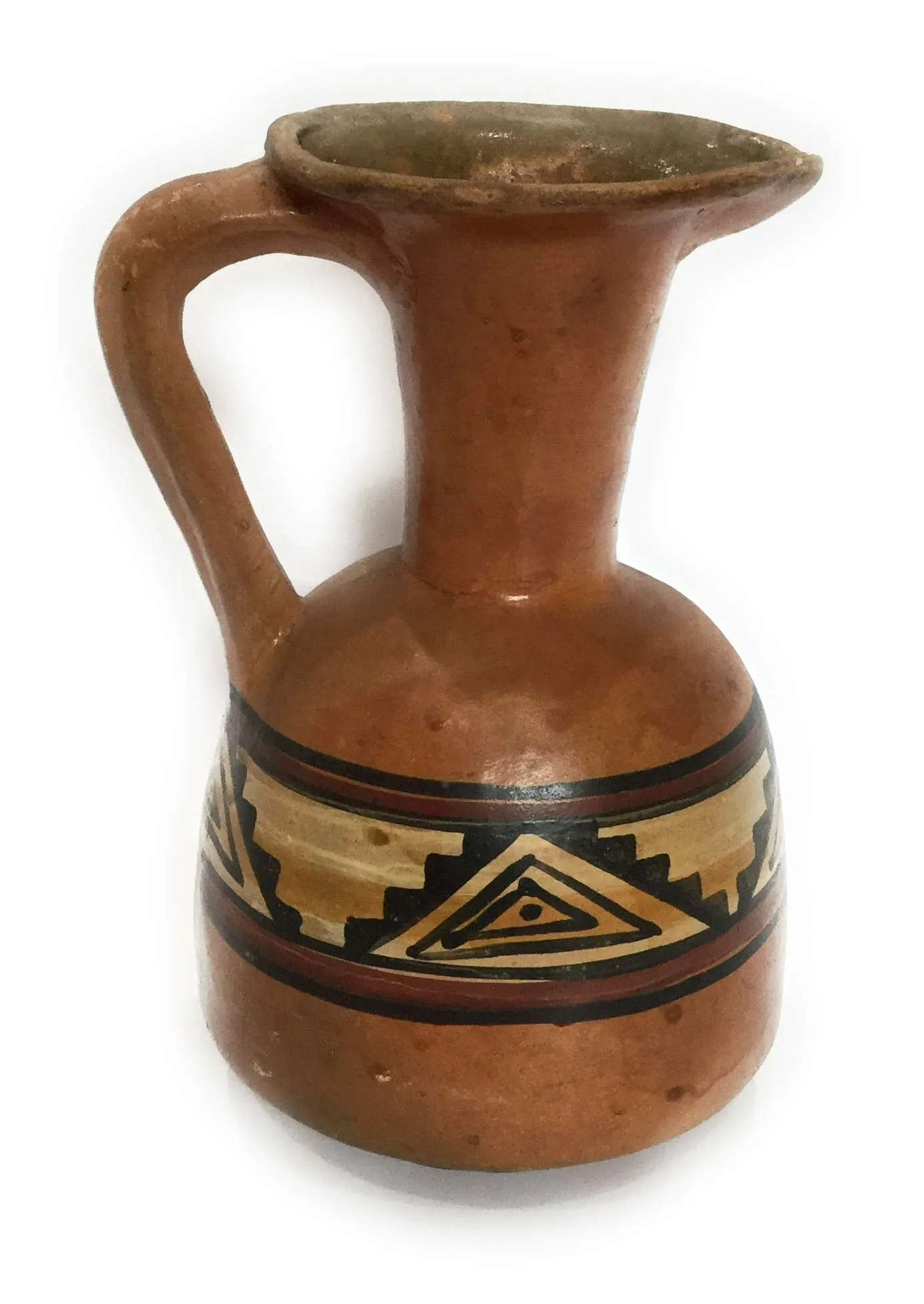 Ceramic Decorative Jar with Single Handle. Inca Culture Design Polychrome. Hand Painted.