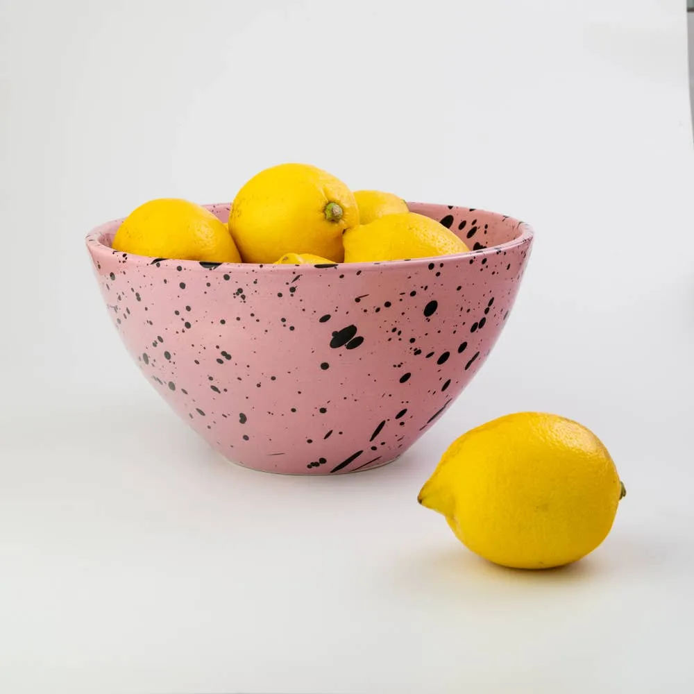 Ceramic Salad Bowl (Pink   Black)