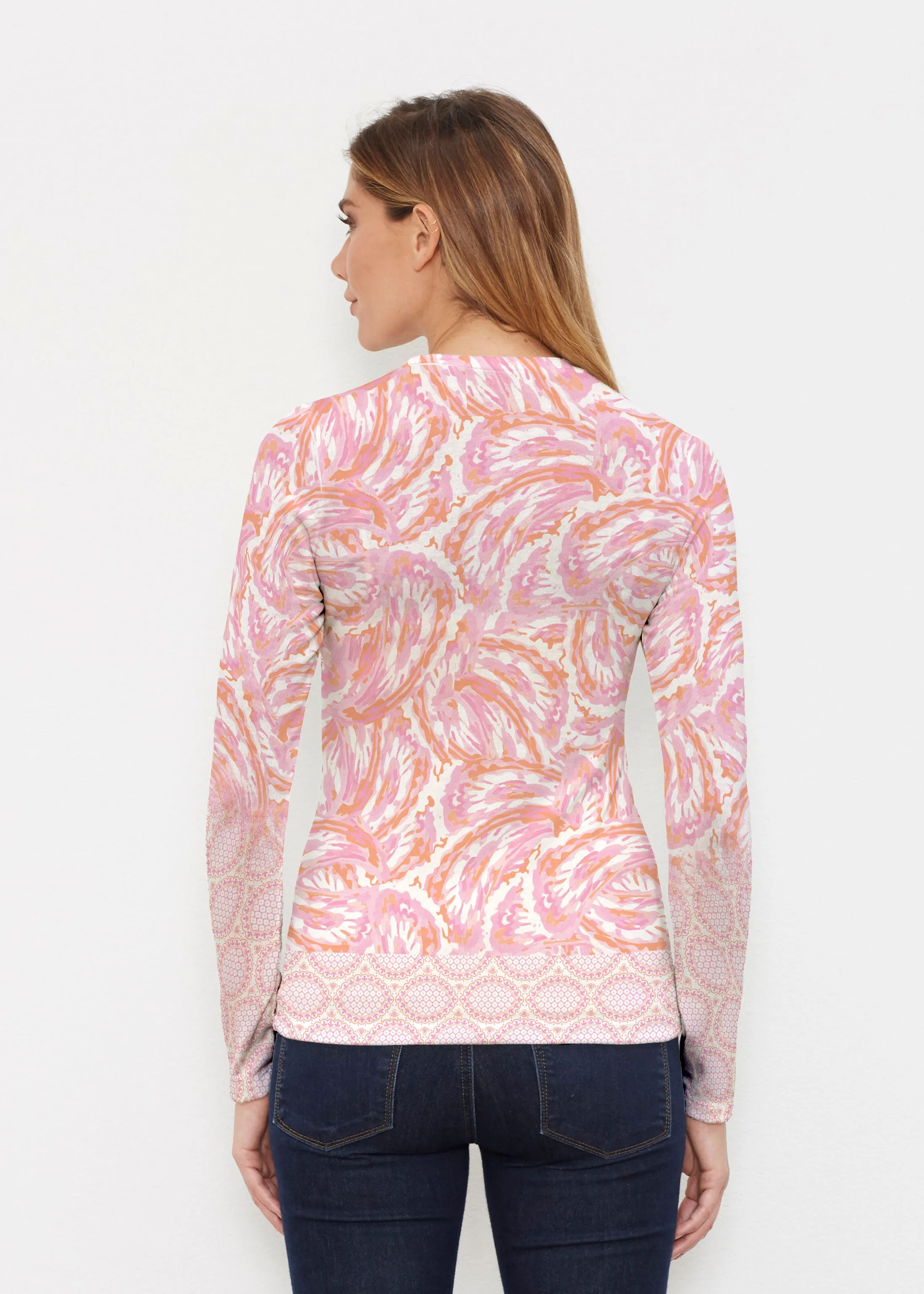 Coastal Paisley Pink (7754) ~ Butterknit Long Sleeve Crew Top
