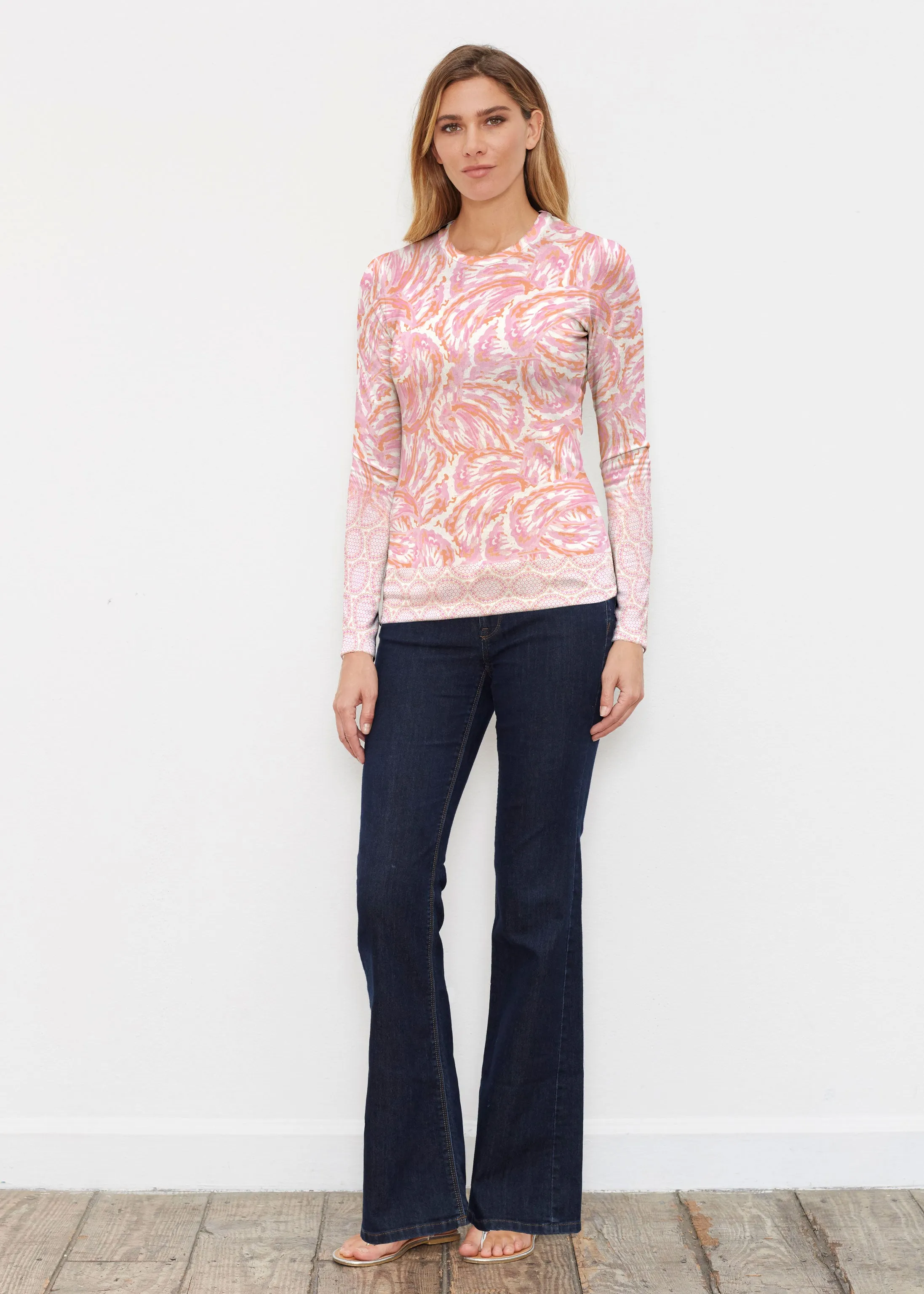 Coastal Paisley Pink (7754) ~ Butterknit Long Sleeve Crew Top