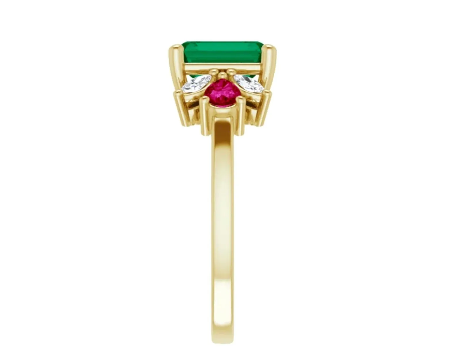 Colombian Emerald Ruby and Diamond Ring 18K yellow Gold