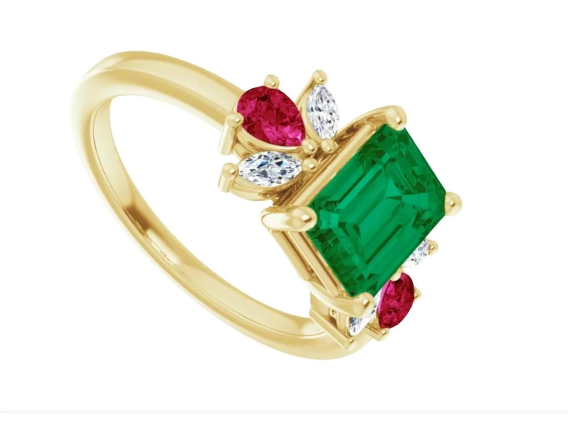 Colombian Emerald Ruby and Diamond Ring 18K yellow Gold