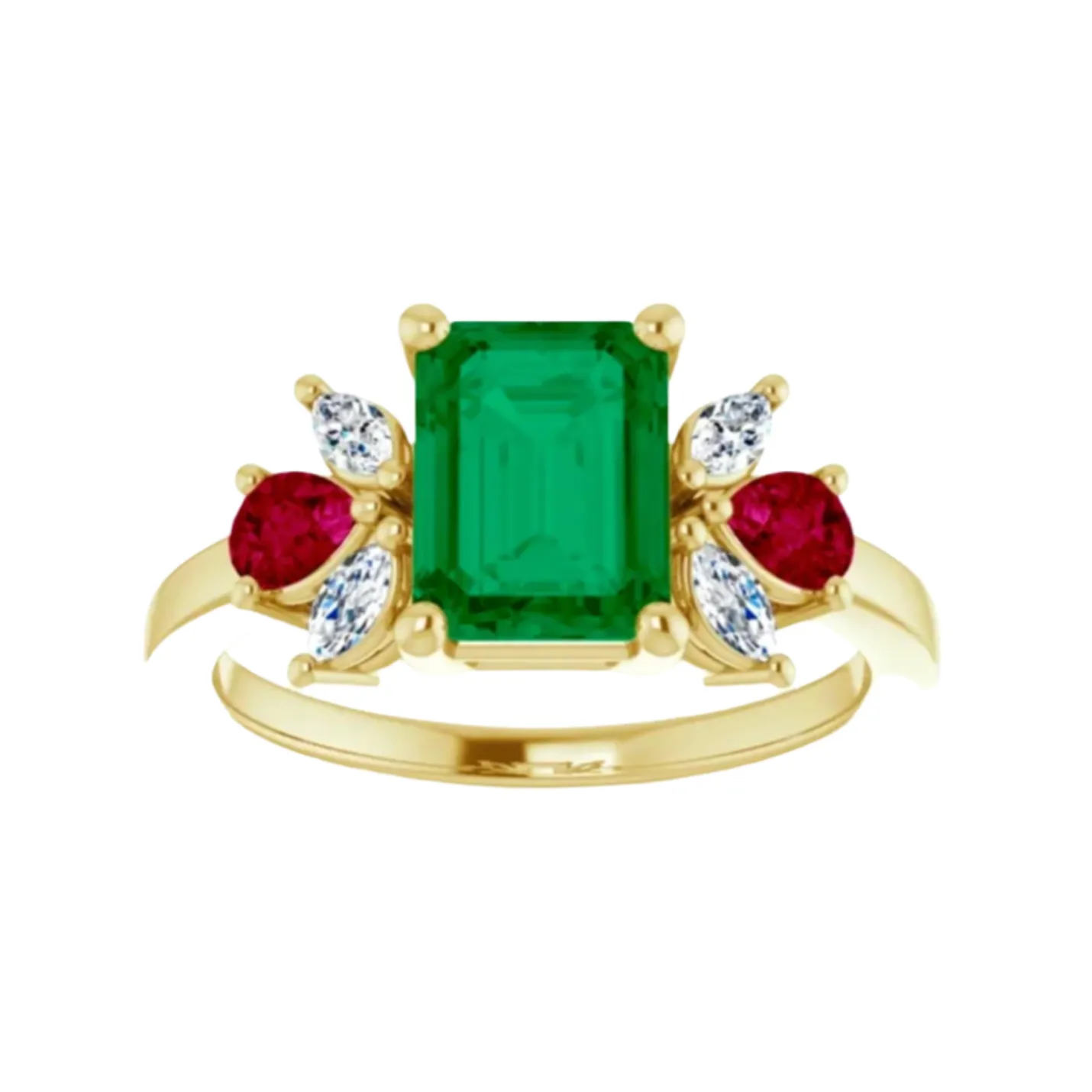 Colombian Emerald Ruby and Diamond Ring 18K yellow Gold