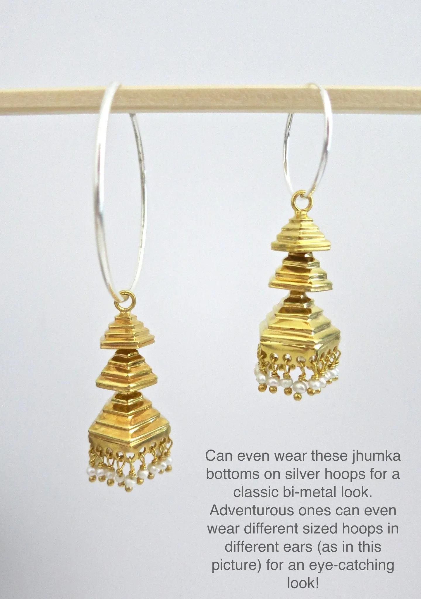 Contemporary, gold-plated, 3-tiered, pyramidical Jhumka bottoms
