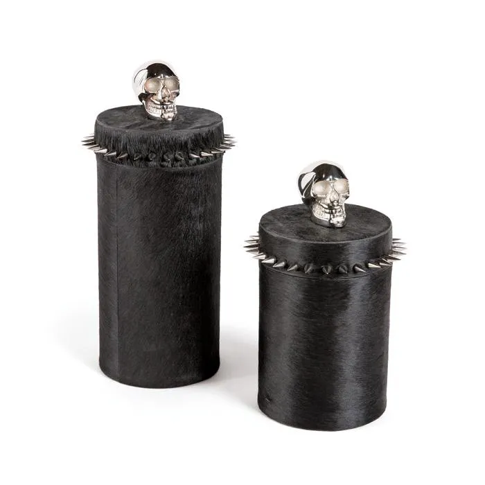 Cowhide and Chrome Skull Container