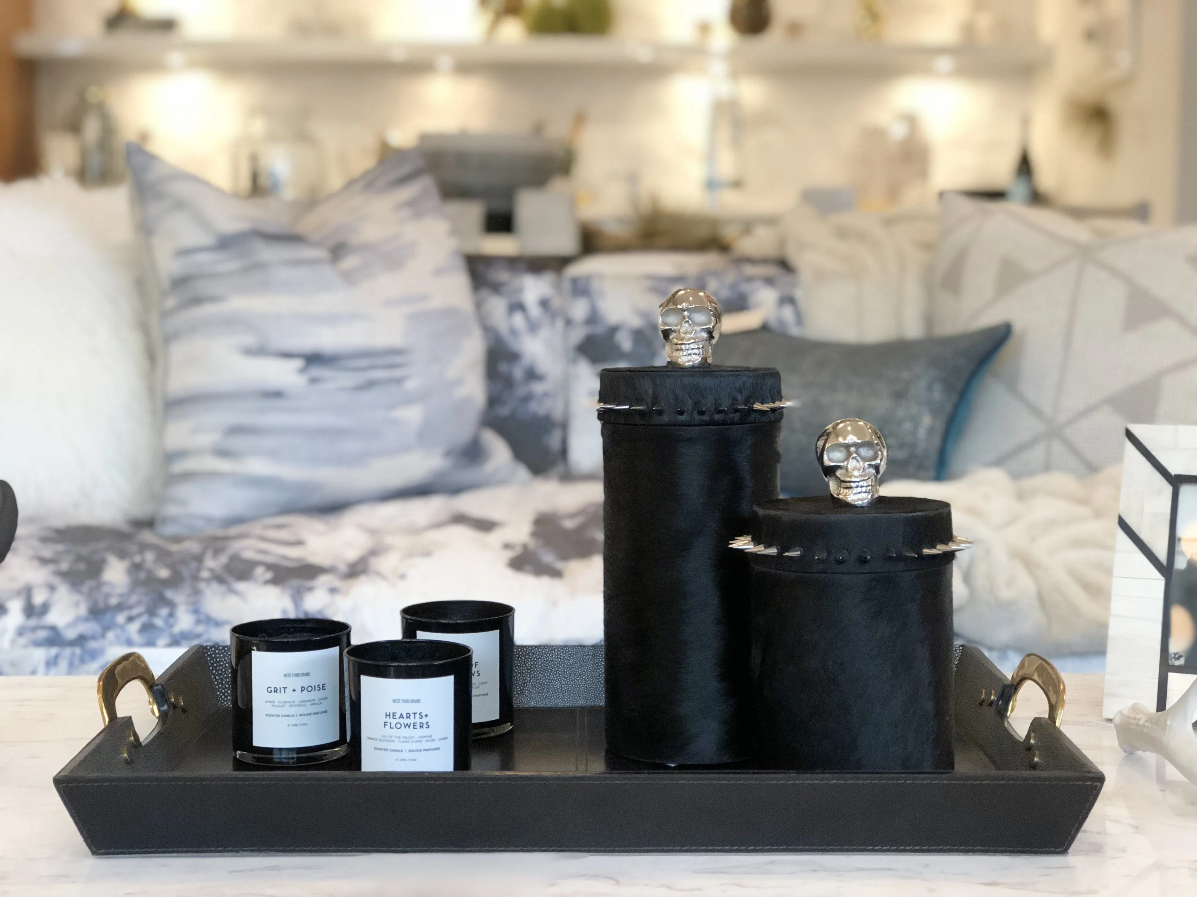 Cowhide and Chrome Skull Container